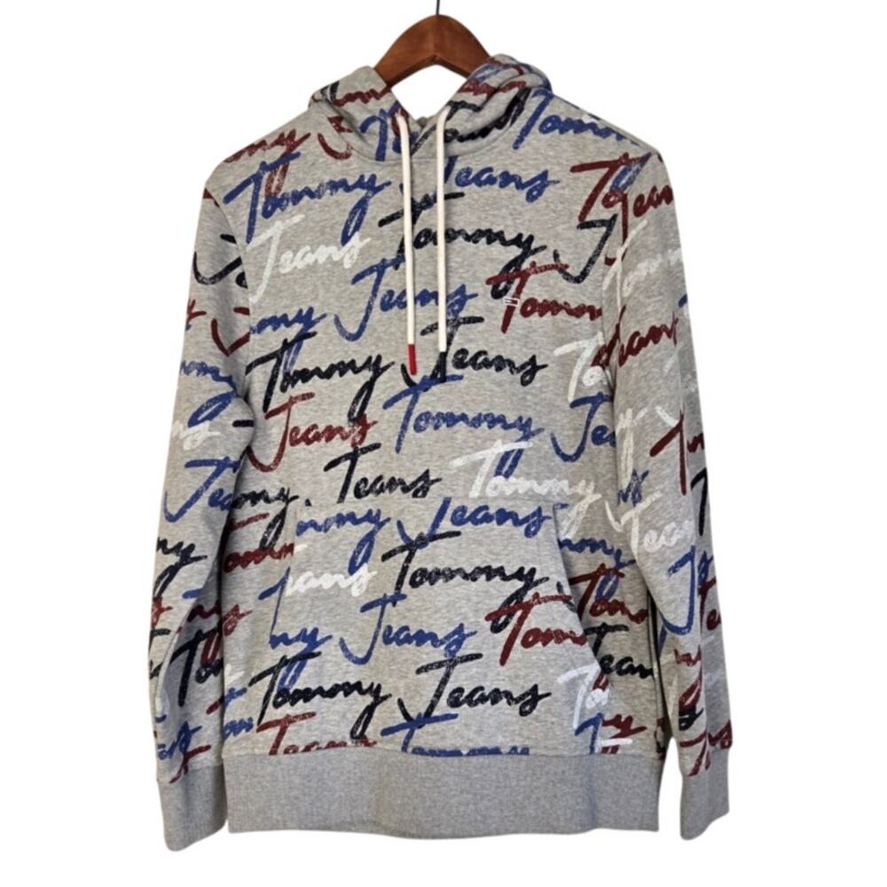 Tommy Hilfiger Americana All Over Script Print Hoodie Y2K Streetwear Logomania